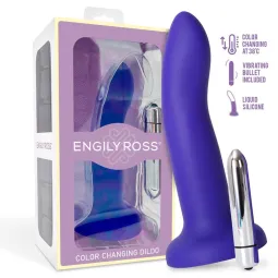 Vibrējošs krāsu mainošs dildo, no zila uz violetu, 17 cm