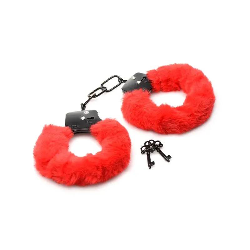 MASTER SERIES Furry Handcuffs Red rokudzelži