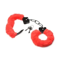 MASTER SERIES Furry Handcuffs Red rokudzelži