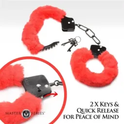 MASTER SERIES Furry Handcuffs Red rokudzelži
