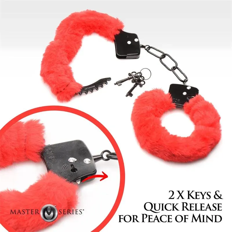 MASTER SERIES Furry Handcuffs Red rokudzelži