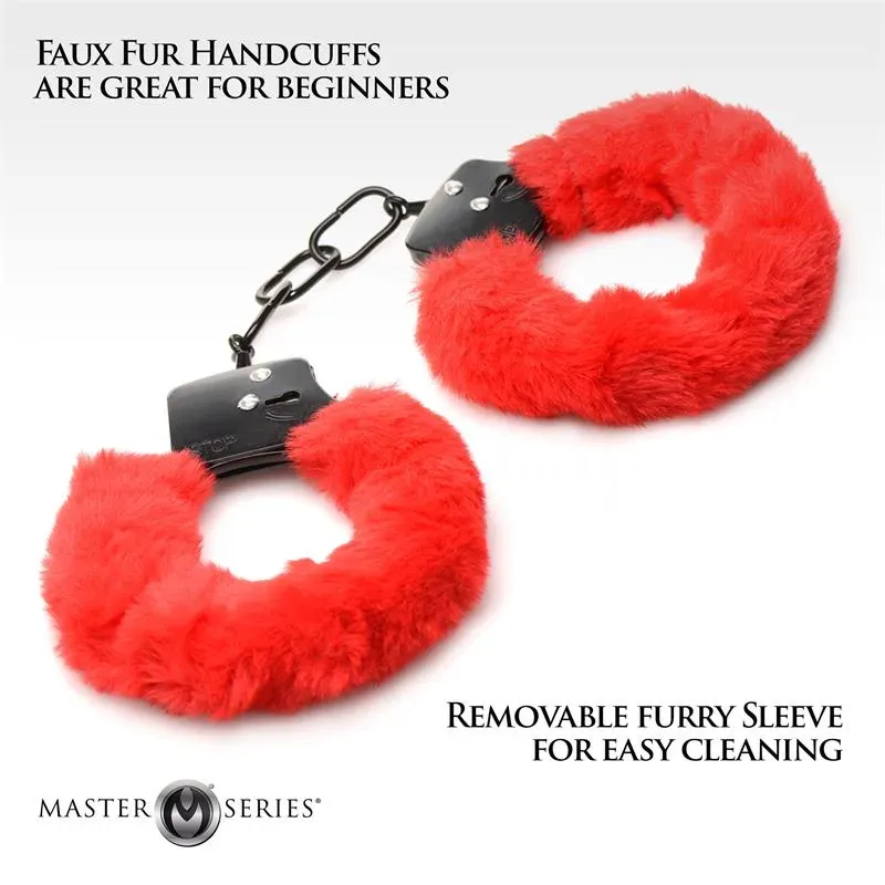 MASTER SERIES Furry Handcuffs Red rokudzelži