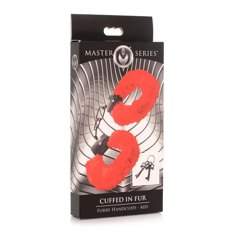 MASTER SERIES Furry Handcuffs Red rokudzelži