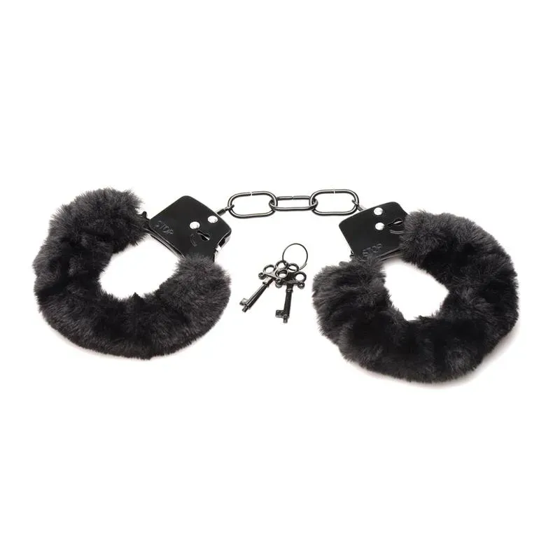 MASTER SERIES Furry Handcuffs rokudzelži, melni