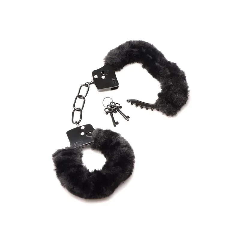 MASTER SERIES Furry Handcuffs rokudzelži, melni