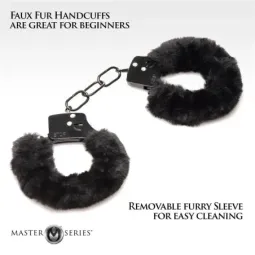 MASTER SERIES Furry Handcuffs rokudzelži, melni