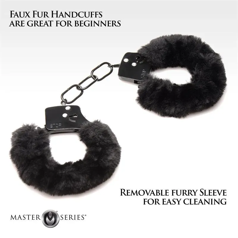 MASTER SERIES Furry Handcuffs rokudzelži, melni