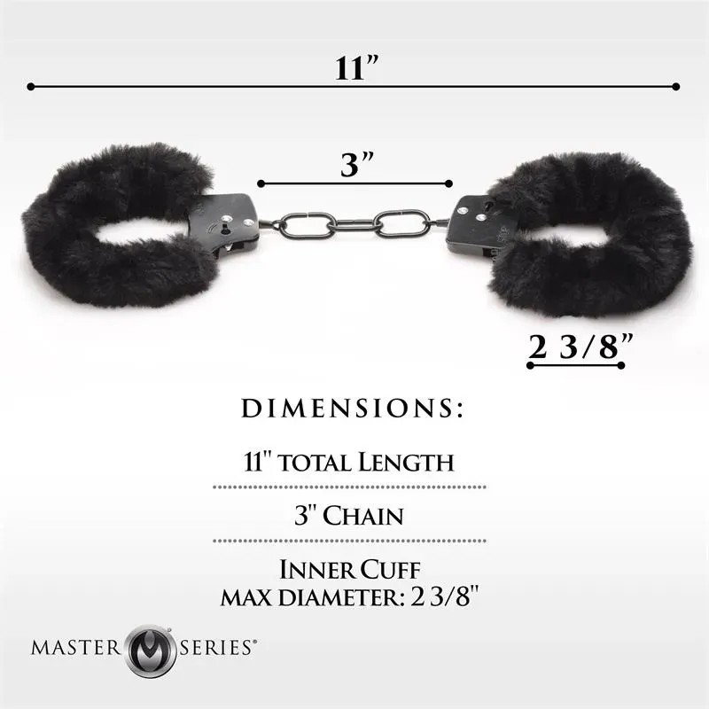 MASTER SERIES Furry Handcuffs rokudzelži, melni