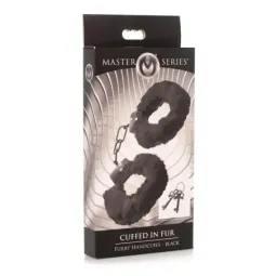 MASTER SERIES Furry Handcuffs rokudzelži, melni