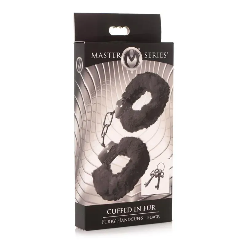 MASTER SERIES Furry Handcuffs rokudzelži, melni
