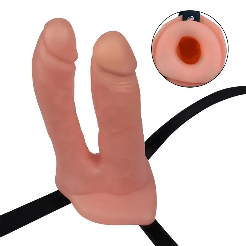 LOVETOY Harness Double Hollow Dildo ar siksnām