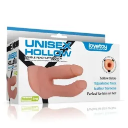 LOVETOY Harness Double Hollow Dildo ar siksnām