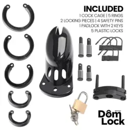 DOMLOCK Custody penisa būris ar 5 gredzeniem
