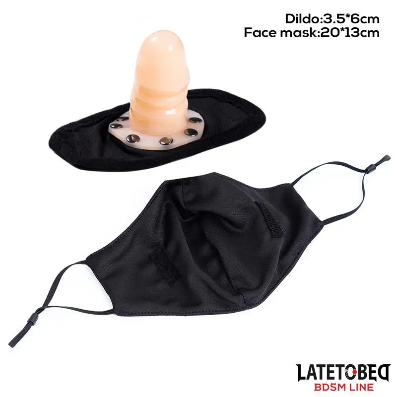 LATETOBED BDSM maska ar noņemamu 6 cm dildo