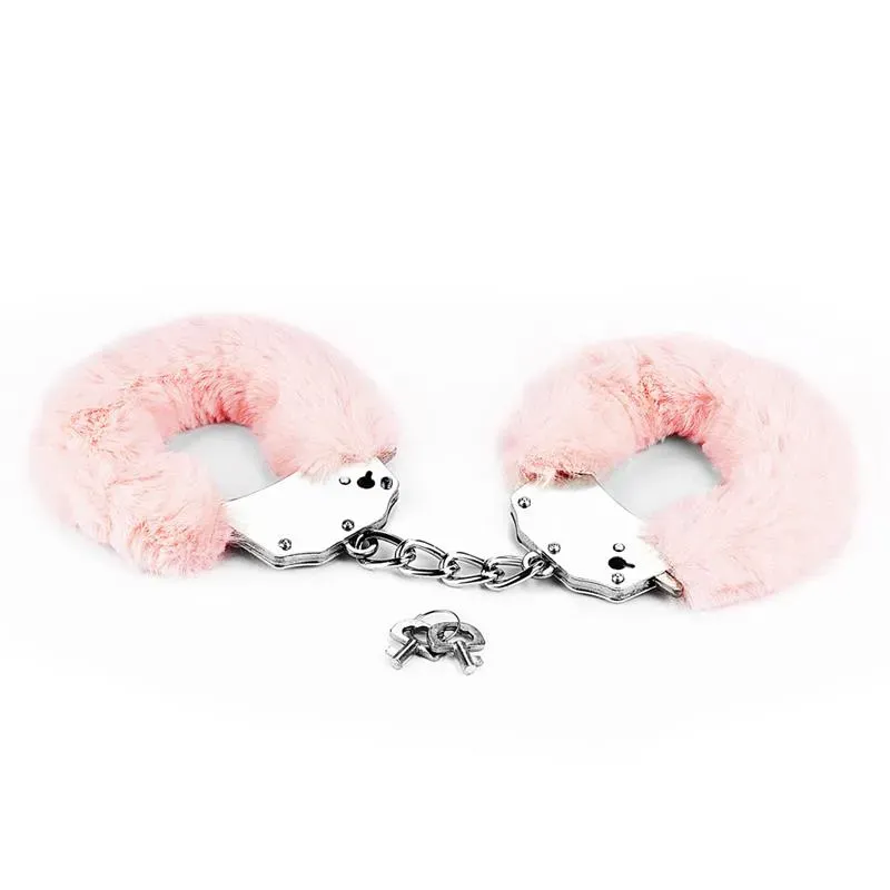LOVETOY Furry Metal Handcuffs rozā rokudzelži
