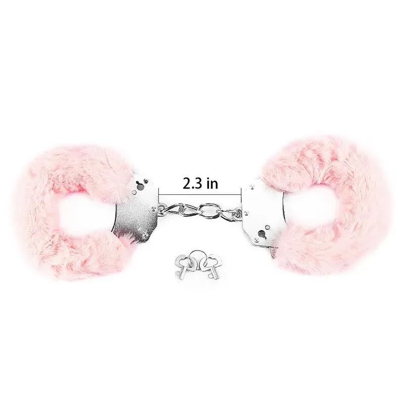 LOVETOY Furry Metal Handcuffs rozā rokudzelži