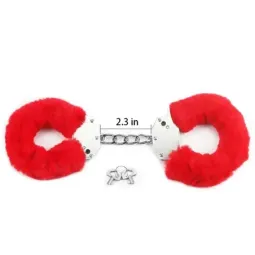 LOVETOY Furry Metal Handcuffs - rokudzelži, sarkani