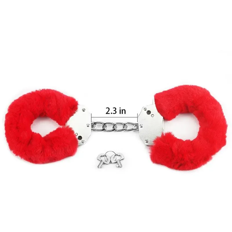 LOVETOY Furry Metal Handcuffs - rokudzelži, sarkani