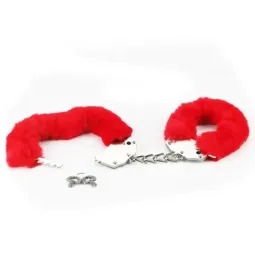 LOVETOY Furry Metal Handcuffs - rokudzelži, sarkani