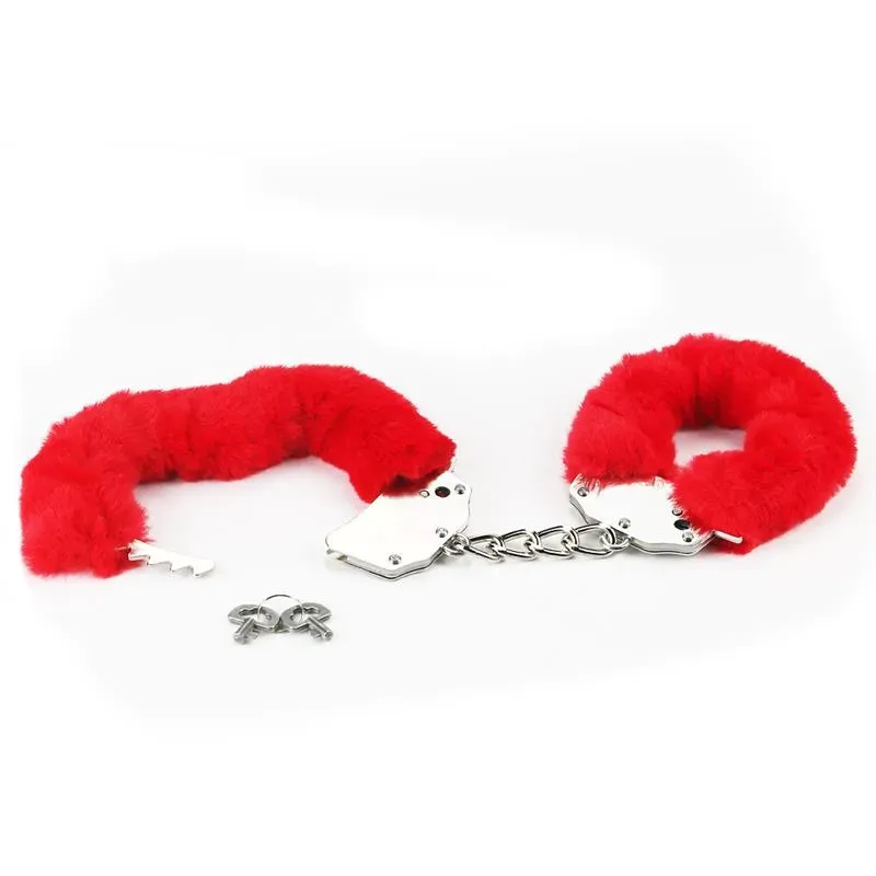 LOVETOY наручники с мехом, металл, красные