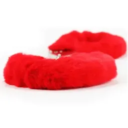 LOVETOY Furry Metal Handcuffs - rokudzelži, sarkani