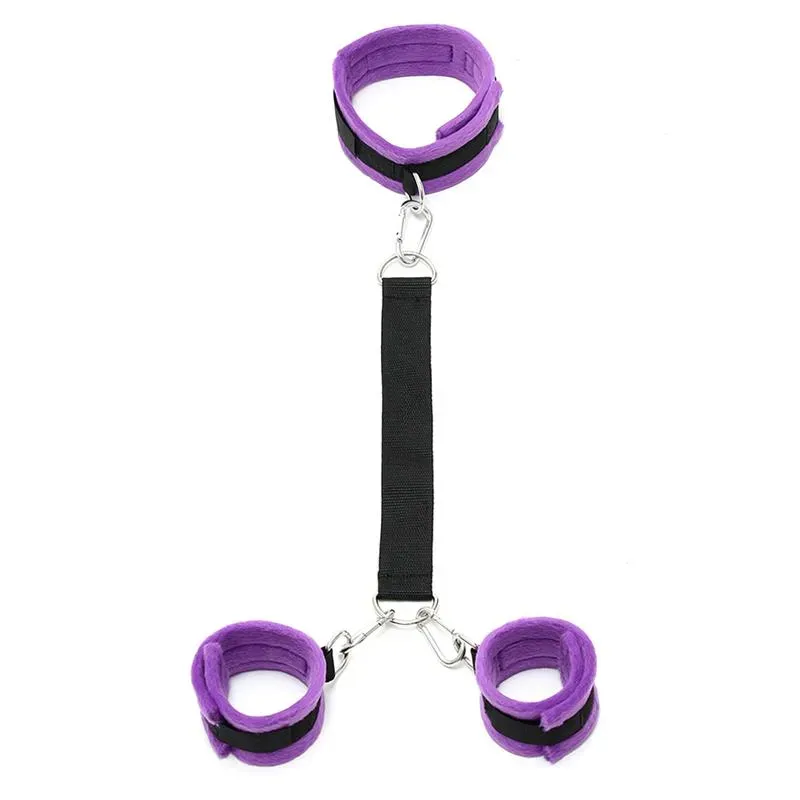 BONDAGE PLAY ошейник с наручниками, фиолетовый