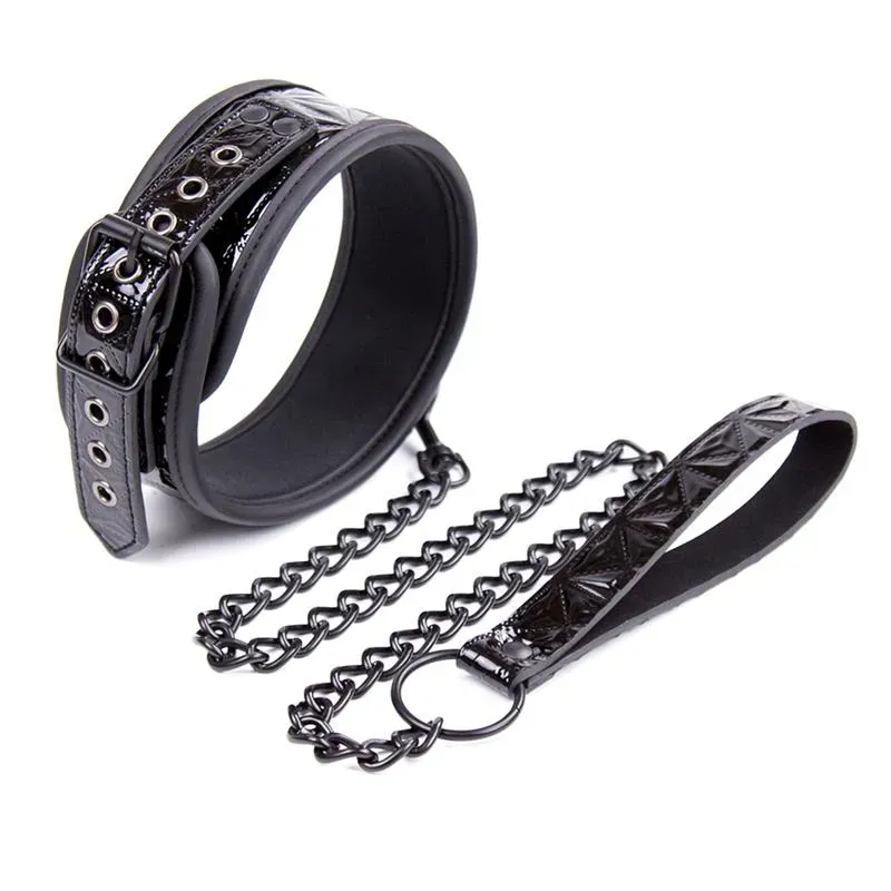 BLACK SAPPHIRE ошейник с поводком, веганская кожа